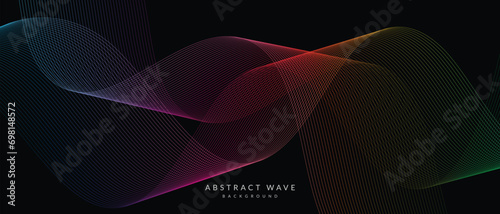 abstract futuristic flowing gradient curve line on dart background.