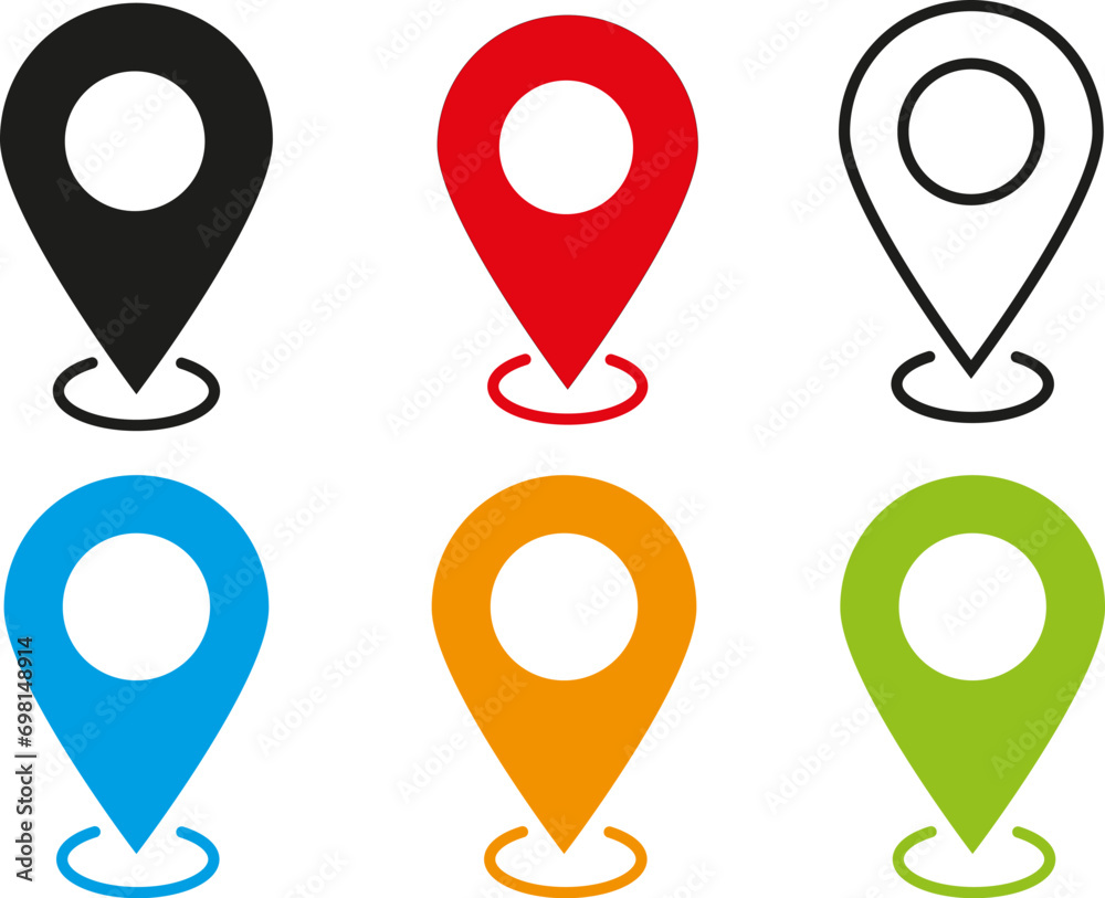 Location pin icon in line style, position sign. Pin symbol for website design.Set of map pin location icons. Modern map markers .Vector illustration. Location pin icon in line style, position sign. Pin symbol for website design.Set of map pin location icons. Modern map markers .Vector illustration.
