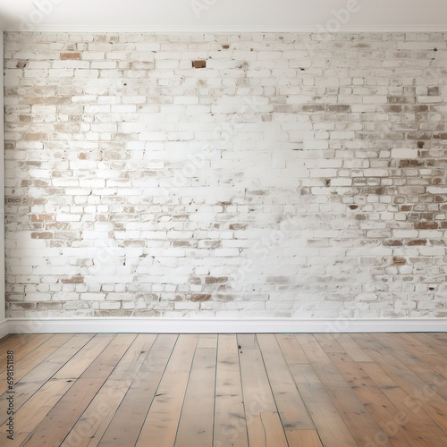 An empty background. Wooden parquet and brick wall