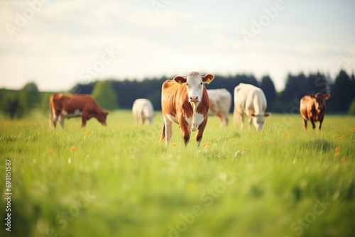 cows grazing on a fresh grassy pasture