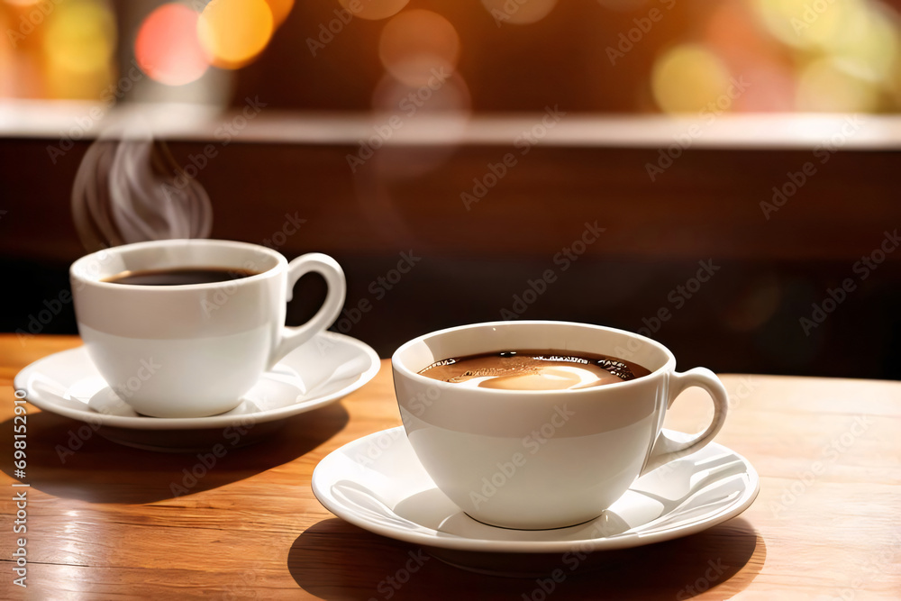 Two cups of coffee close-up atmospheric photo Two cups of coffee close-up atmospheric photo