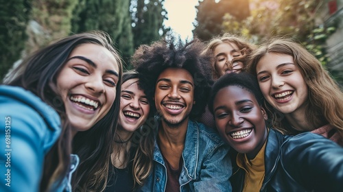 Multiracial Friends Taking Group Selfie Outdoors - Human Resources Concept