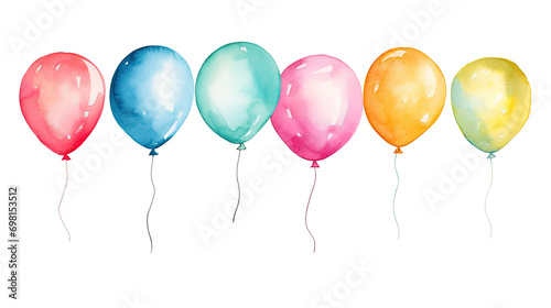 Watercolor Colorful Balloons. Isolated on transparent background
