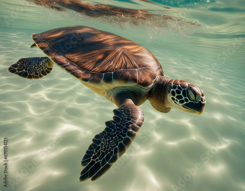 Sea turtle swimming in a transparent sea. Sealife. Nature.