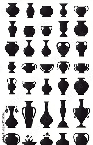 set of silhouettes of vases