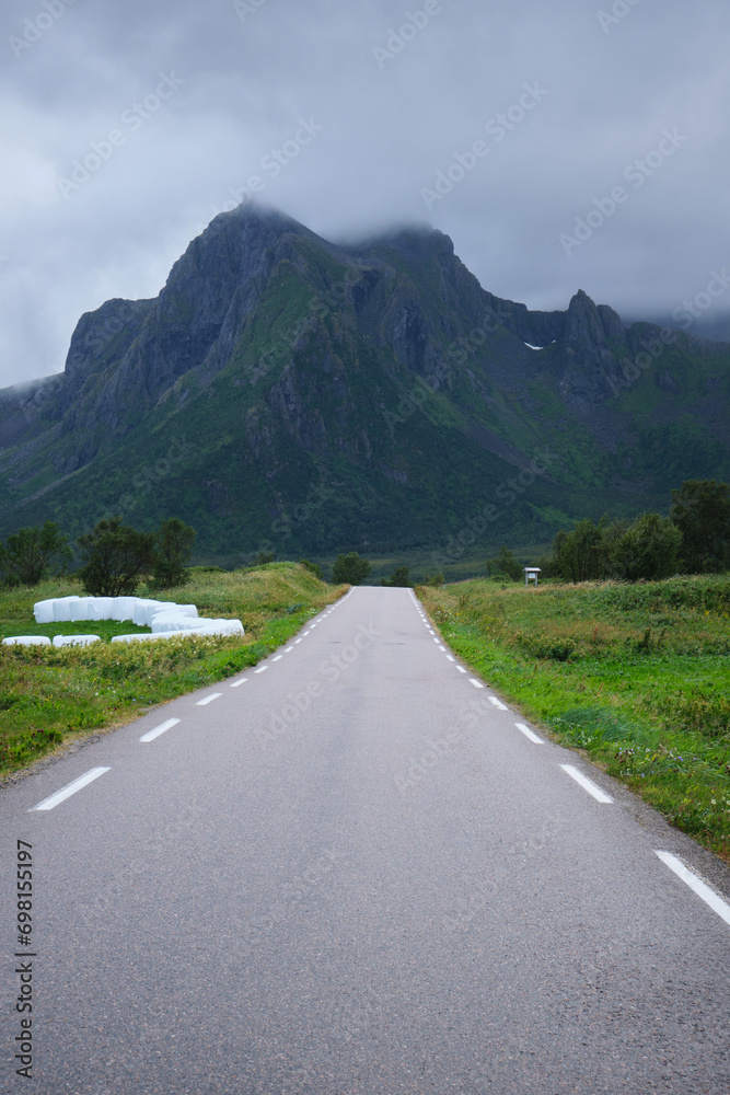 Fototapeta premium Road to the mountains in the lofoten, norway