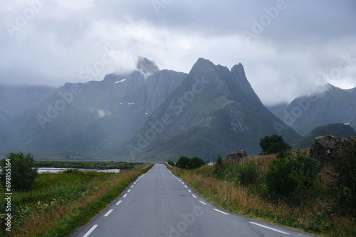 Road to the mountains in the lofoten, norway