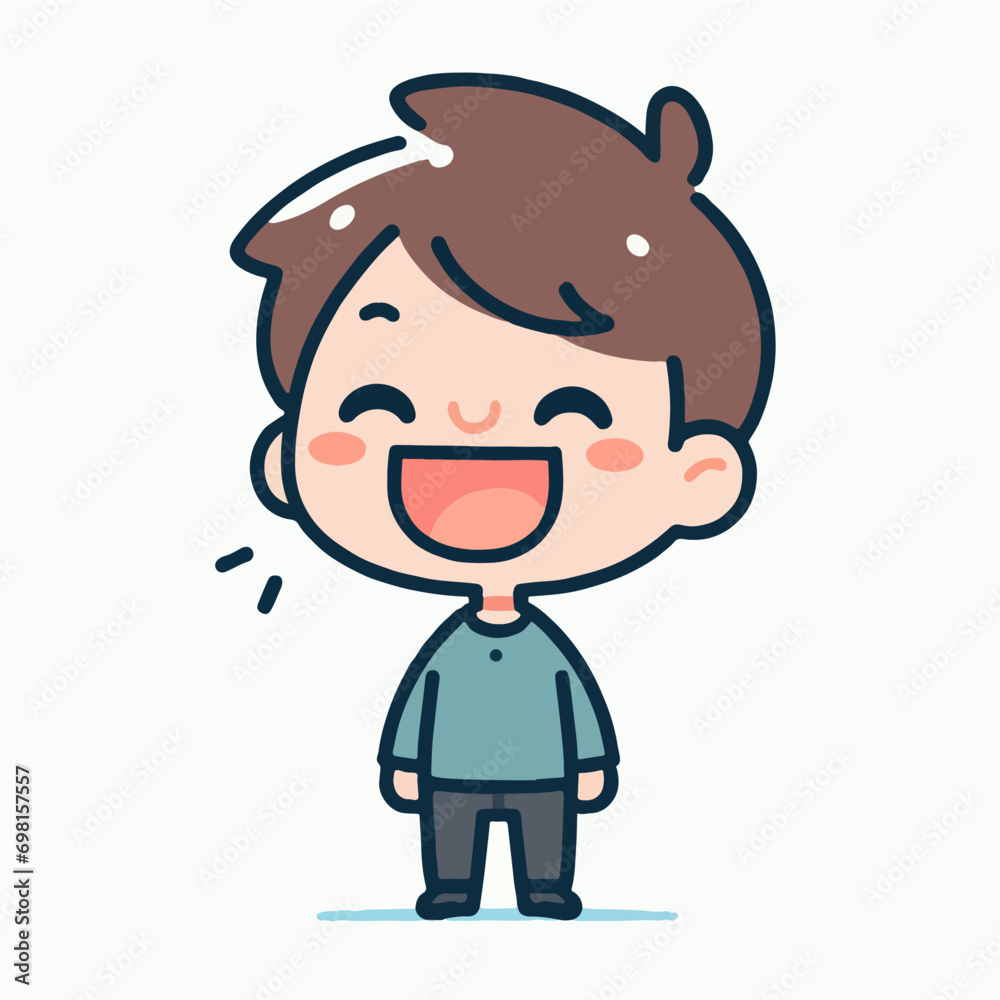 illustration of a small child character laughing happily in a simple and minimalist cartoon vector style