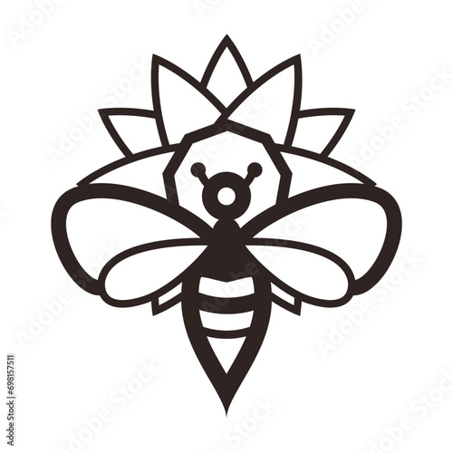 Bee and Lotus Flower - Outline