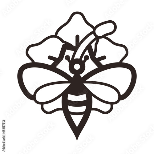 Bee and Hibiscus Flower - Outline
