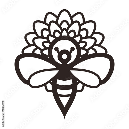 Bee and Dahlia Flower - Outline