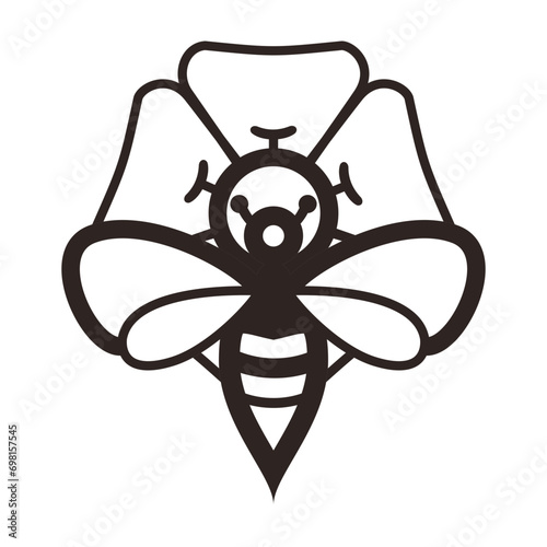 Bee and Geranium Flower - Outline