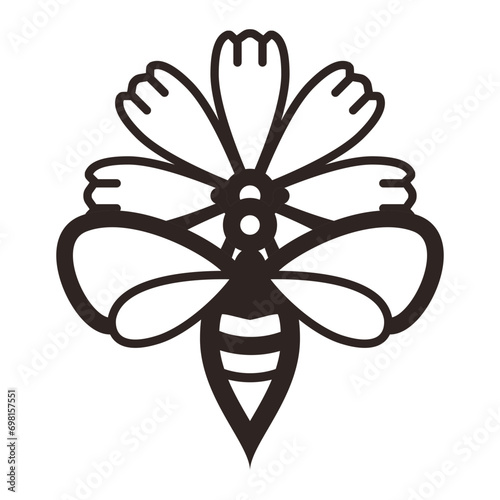 Bee and Cosmos Flower - Outline