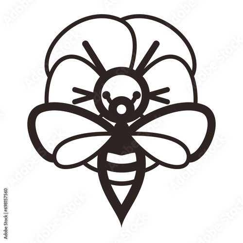 Bee and Pansy Flower - Outline