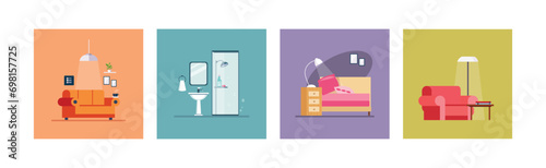 Interior Design House Room Furniture Item Vector Set