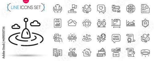 Pack of Card, International flight and Infochart line icons. Include 5g internet, 24h service, Hold t-shirt pictogram icons. Ph neutral, Business portfolio, Star signs. Cloudy weather. Vector photo