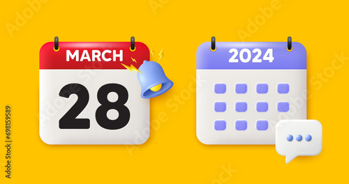 Calendar date 3d icon. 28th day of the month icon. Event schedule date. Meeting appointment time. 28th day of March month. Calendar event reminder date. Vector