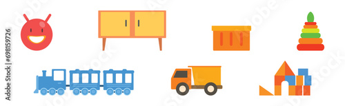 Kindergarten Preschool and Nursery Object and Toy Vector Set