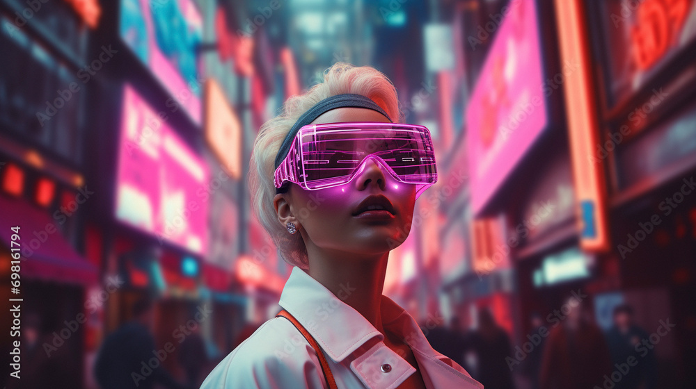 Digital Diva: Cyberpunk Woman Embracing Virtual Reality, Generative AI Digital Diva: Cyberpunk Woman Embracing Virtual Reality, Generative AI