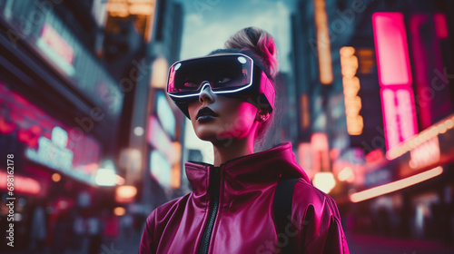 Digital Reality Diva: Cyberpunk Woman Exploring VR Realms, Generative AI © Adolfo Perez Design