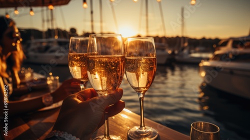 Friends toasting during yacht excursion at sunset