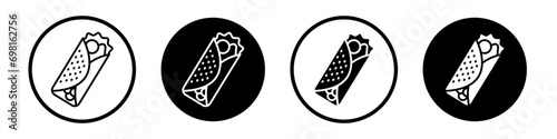 Burrito icon set. wrap tortilla sandwich vector symbol. shawerma kebab icon in black filled and outlined style. photo