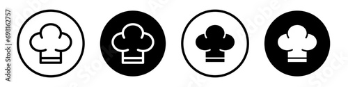 Chef hat icon set. Cook cooking cap vector symbol in black filled and outlined style.