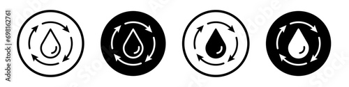 Recycle water icon set. Water refill vector symbol. save or reuse water sign in black filled and outlined style.