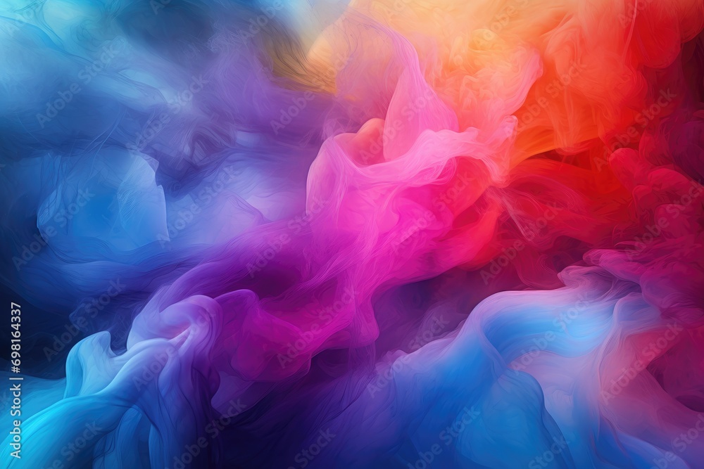 Abstract background of acrylic paint in blue, pink and yellow colors, Illustration of dramatic smoke and fog in contrasting vivid colors, Background or wallpaper, abstract colorful, AI Generated - obrazy, fototapety, plakaty 