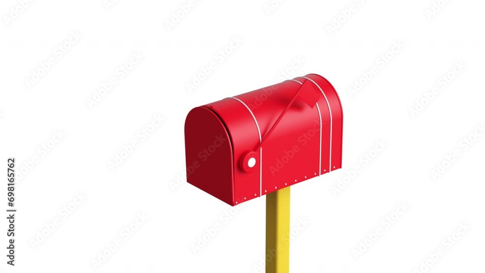 Close-up of a mailbox on a white background. 3D rendering animation. Close-up of a mailbox on a white background. 3D rendering animation.