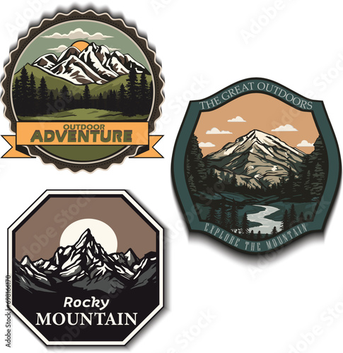 Emblem patch logo illustration of Mountain vector illustration, eps files and editable