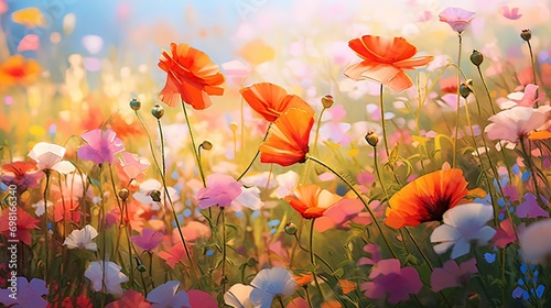 Image of a vibrant colorful field of wildflowers   Generative ai.