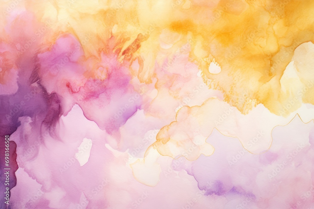 Abstract colorful watercolor for background. Digital art painting. Color texture, Hand-painted watercolor background with beautiful hues of yellow, gold, pink, and purple, AI Generated