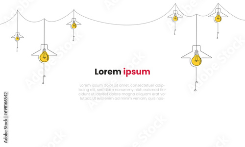 Continuous line lamps and bulbs. Minimalist design background