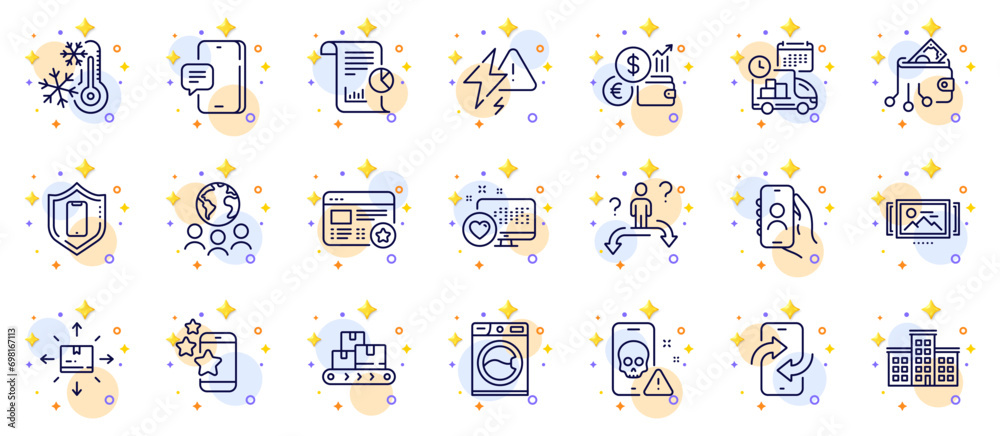Outline set of Best app, Smartphone protection and User call line icons for web app. Include Cyber attack, Business choice, Image carousel pictogram icons. Delivery, Company. Vector Outline set of Best app, Smartphone protection and User call line icons for web app. Include Cyber attack, Business choice, Image carousel pictogram icons. Delivery, Company. Vector