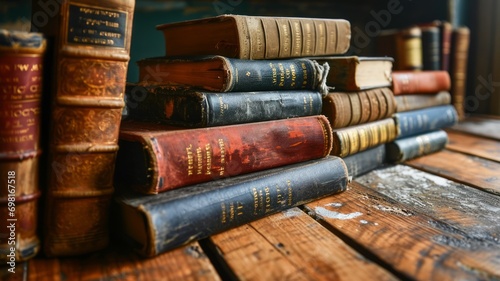 Old books on a wooden table