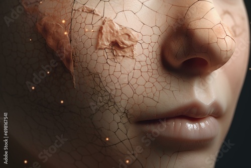 Diagram of skin structure, focusing on pores and sebum plugs. Generative AI photo