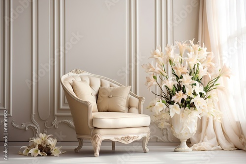 luxury style room in white with spring flowers