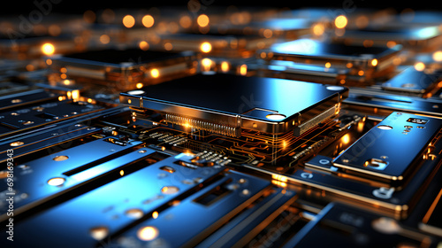 Hardware and software computer technology CPU background. Elements of development, engineering electronics systems and devices.