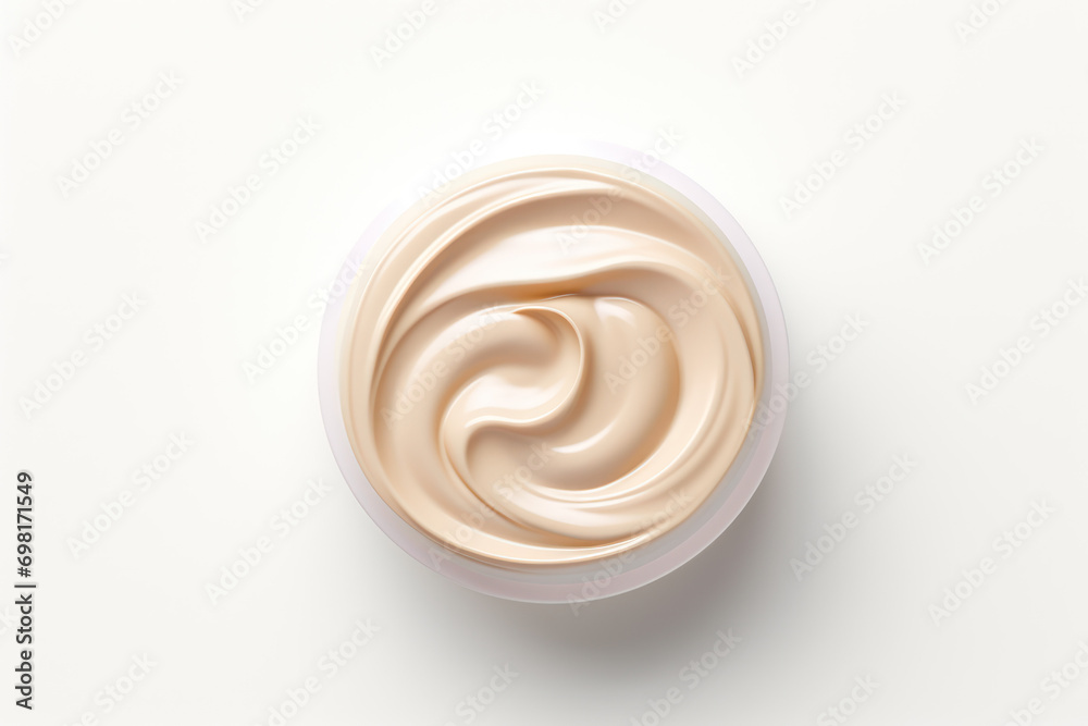 top view of beige cosmetic cream on white background top view of beige cosmetic cream on white background