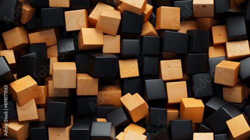 Grunge wood texture. Photo of many small black wooden cubes seamless parquet with cube pattern texture