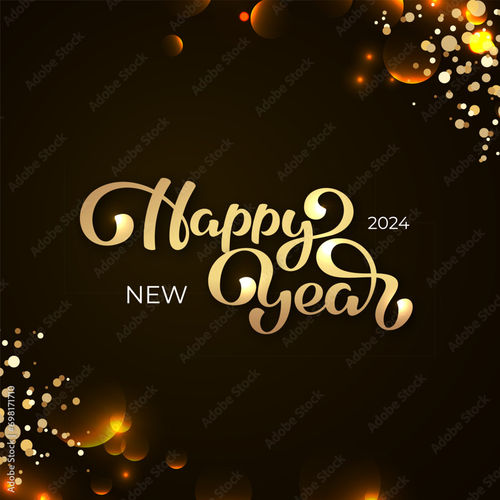 Happy New Year Vector Lettering illustration on black background