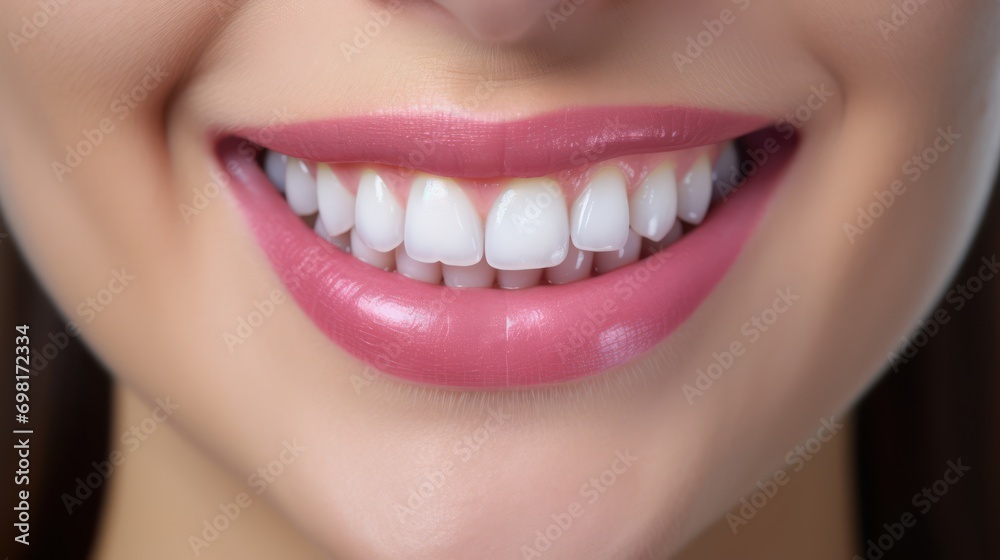 Create a picture of real human teeth, happy and clean teeth 