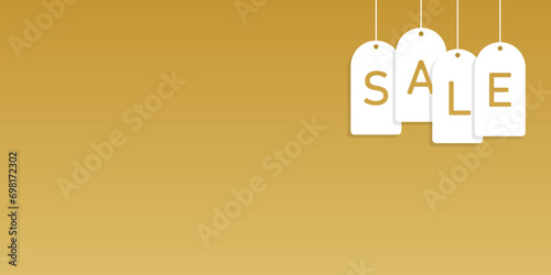 Gold sales tag vector banner, promotion background design