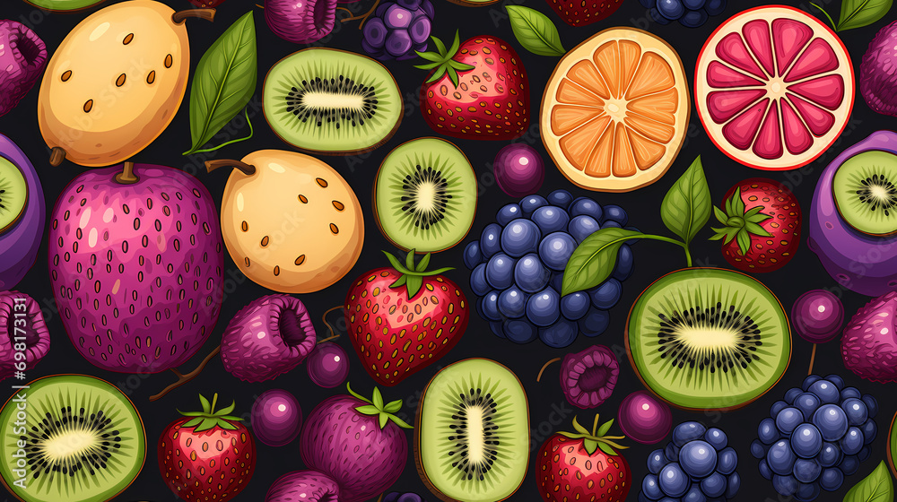 Fruit tropical illustration wallpaper seamless pattern background. Colorful minimalism style. Tiling cover wallpaper. Fruit tropical illustration wallpaper seamless pattern background. Colorful minimalism style. Tiling cover wallpaper.