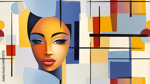 Abstract face of a beautiful woman seamless illustration, pattern in the style of Colorful Minimalism
