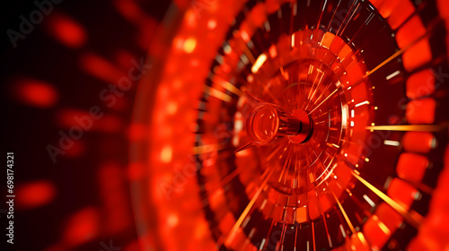 close-up of a circular, futuristic, red and transparent target or dartboard-like structure with a glowing, dynamic feel, suggesting motion and focus