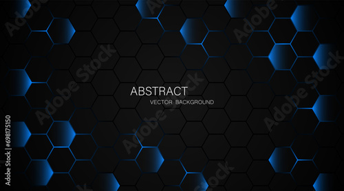 Black steel mesh background with blue glow lines with empty space for design. Modern technology innovation concept. vector illustration background	 photo