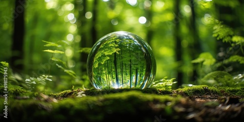 A giant crystal ball with a green forest in it  slow shutter speed photography  Expressionism  UHD  high resolution
