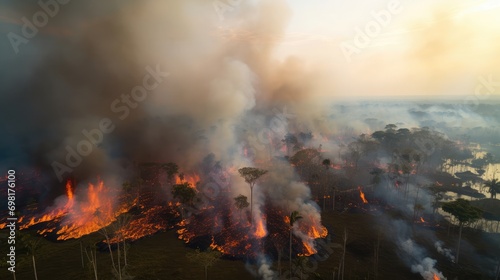 A photograph of a drone view of the whole amazon burning, photograph, rich in detail, 4k